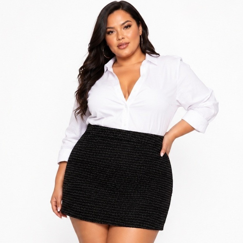 Skies Are Blue Lolinda Skirt Black Tweed Metallic Curvy 1X 154001ST